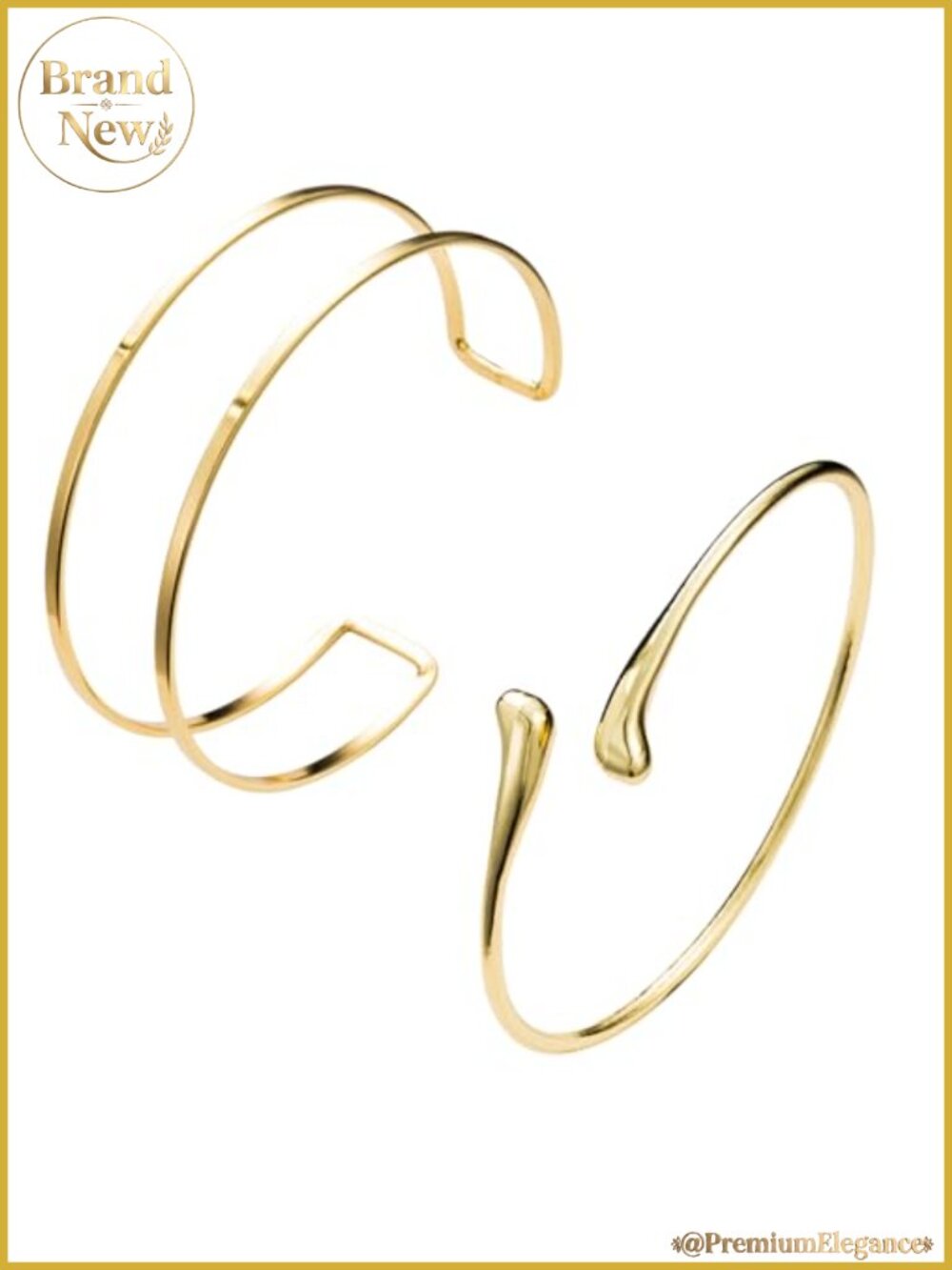 2Pcs Gold Plated Adjustable Arm Cuff Bracelet Set Minimalist Open Upper Arm